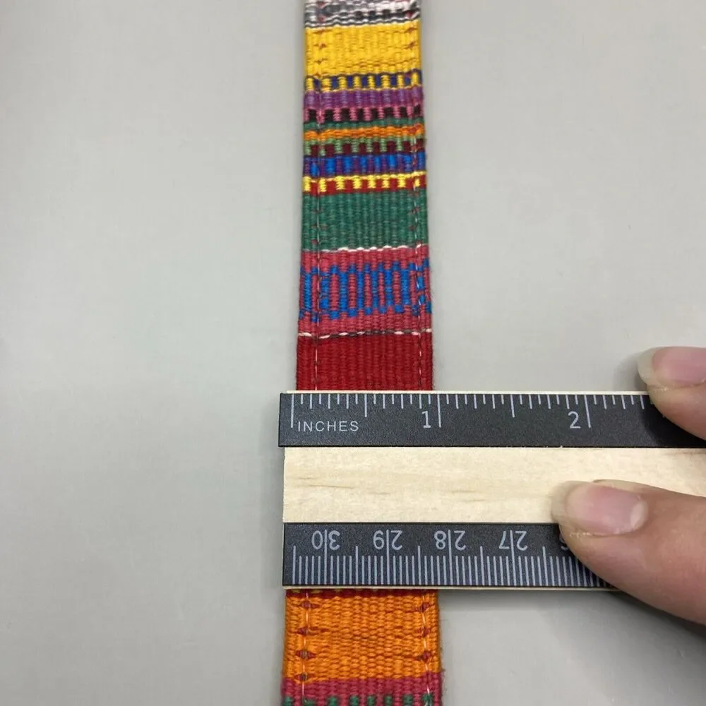 Ribco Belt Red Genuine Leather Size Youth M/L Multicolored Woven Tapestry Fabric